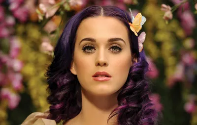 Обои девушка, бабочки, лицо, волосы, фиолетовые, Кэти Перри, Katy Perry,  певица, Wide Awake картинки на рабочий стол, раздел девушки - скачать
