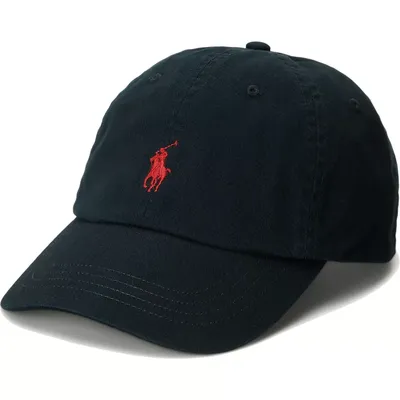 Polo Ralph Lauren Curved Brim Red Logo Cotton Chino Classic Sport Black  Adjustable Cap: Caphunters.com