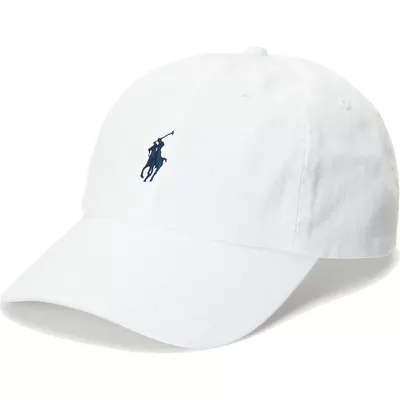 Polo Ralph Lauren Curved Brim Blue Logo Cotton Chino Classic Sport White  Adjustable Cap: Caphunters.com