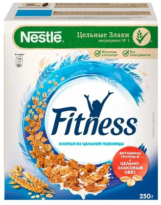 Готовый завтрак Nestle Fitness Хлопья из цельной пшеницы, обогащенные  витаминами и минеральными веществами, 250 г — купить в интернет-магазине по  низкой цене на Яндекс Маркете