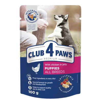 Club 4 Paws Premium šuniukams su vištiena, 100 g x 24 vnt. цена | pigu.lt