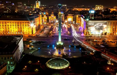 Обои ночь, Украина, night, Киев, Ukraine, Kiev, площадь Независимости  картинки на рабочий стол, раздел город - скачать