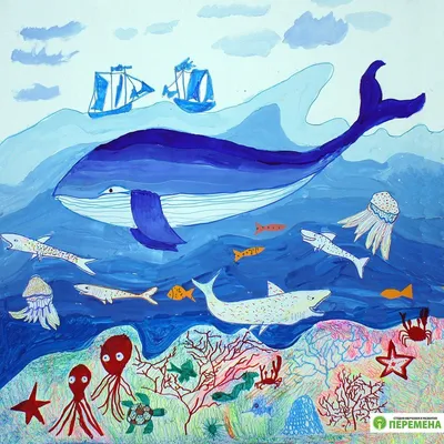 Детские рисунки кита - 47 фото