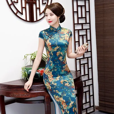 Новые традиционные китайские платья Qipao, женское Двухслойное длинное  шелковое платье-Ципао в китайском стиле, приталенное платье Qi Pao,  восточное платье | AliExpress