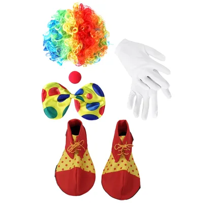 Костюм клоуна для детей и взрослых, парик клоуна из пенопласта, перчатки с  красным носом, галстук-бабочка, чехлы для обуви клоуна, Рождественский  карнавал, нарядное платье - купить по выгодной цене | AliExpress