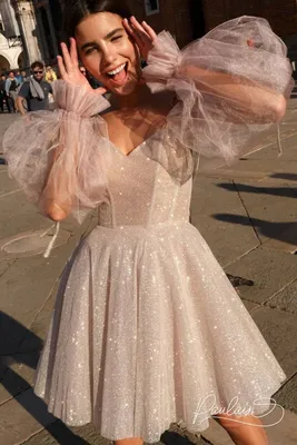 Платье миди из жаккарда с пышной юбкой и драпировкой под грудью 00002140  пудра розовый купить в интернет-магазине Post Meridiem
