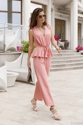 Розовый брючный комбинезон с баской купить, цены на Женская одежда и блузы  в интернет магазине женской одежды M-FASHION
