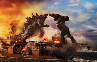 Обои King Kong, Обезьяна, Кинг Конг, Корабли, Битва, Двое, Годзилла,  Godzilla, Авианосец, Горилла, 2021, Годзилла против Конга, Godzilla Vs Kong  картинки на рабочий стол, раздел фильмы - скачать