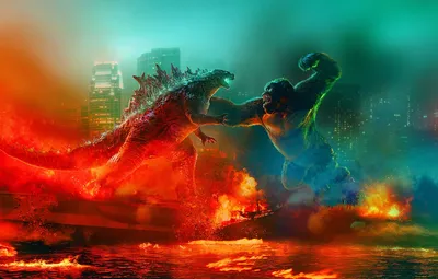 Обои King Kong, Обезьяна, Огонь, Кинг Конг, Корабли, Битва, Двое, Годзилла,  Godzilla, Горилла, 2021, Годзилла против Конга, Godzilla Vs Kong картинки  на рабочий стол, раздел фильмы - скачать