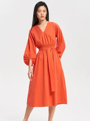 Коралловое платье из смеси хлопка и материала Tencel™ Цвет мандариновый -  RESERVED - VS658-23X