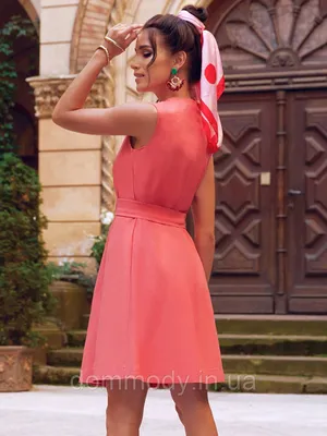 Коралловое платье женское из стрейч-коттона (ID#1454205193), цена: 799 ₴,  купить на Prom.ua