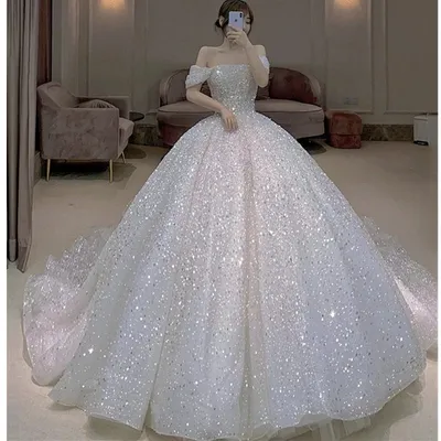 Блестящее винтажное свадебное платье, кружевное платье невесты с вырезом  лодочкой, свадебные платья по индивидуальному заказу, корейские свадебные  платья с вуалью | AliExpress