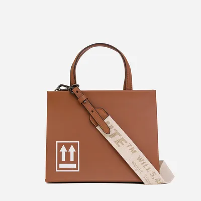 Маленькая квадратная сумка-тоут Mini Box из коньячно-коричневой кожи с  принтом – Италия, коричневого цвета, натуральная кожа. Купить в  интернет-магазине в Москве. Цена 34850 руб.