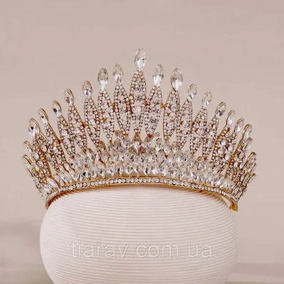 Купить Диадема свадебная КЭРИ высокая тиара золотая корона на голову элит  класса украшения для волос, цена 765 грн — Prom.ua (ID#679921619)