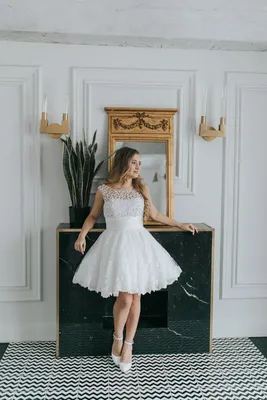 Короткие свадебные платья артикул 202854 цвет белый👗 напрокат 4 900 ₽ ⭐  купить 20 000 ₽ в Москве