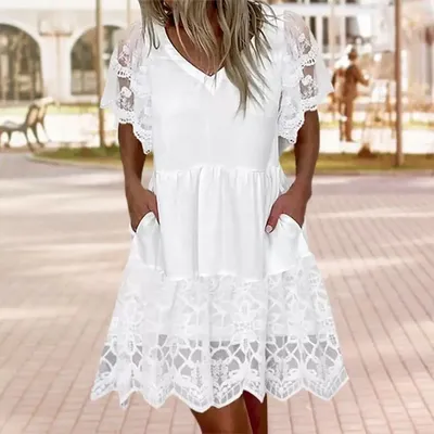 Женское летнее платье, белое кружевное элегантное платье с вышивкой,  женская одежда, женская одежда | AliExpress