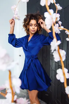 Вечернее синее короткое платье атласное с пышной юбкой (ID#1692843760),  цена: 995 ₴, купить на Prom.ua