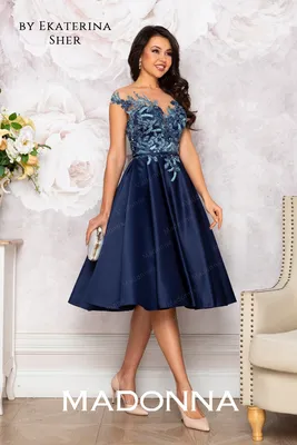 Нарядное выпускное атласное платье с жемчужинами и пышной юбкой мини  (голубой)