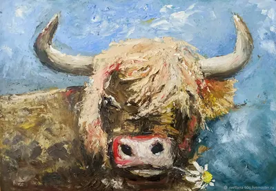 Корова с ромашкой – купить онлайн на Ярмарке Мастеров – RMM48RU | Картины,  Иркутск