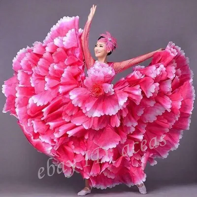 Womens Modern Dance Dress Cha-cha Flamenco Petal Flower Skirt Ballroom  Clothing | eBay