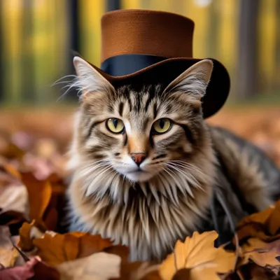 Кот в шляпе осенью» — создано в Шедевруме