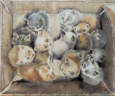 Картина милые котята в коробке на подрамнике. Картина котенок кот – купить  онлайн на Ярмарке Мастеров – QCB9GRU | Картины, Красноярск