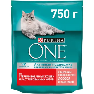 Корм Purina ONE для стерилизованных кошек и котов с лососем и пшеницей, 750  г