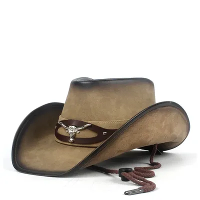 Ковбойская шляпа из кожи, женская, мужская, Западная шляпа сомбреро,  мужская шляпа Pamama ветрозащитный трос, джазовая шляпа | AliExpress