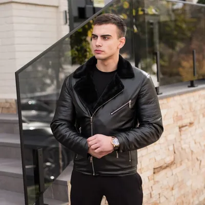 Зимняя мужская кожаная куртка косуха с черным мехом К-761 купить в интернет  магазине Fashion-ua в Украине
