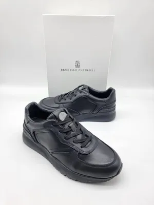 Купить мужские чёрные кожаные кроссовки Brunello Cucinelli люкс класса