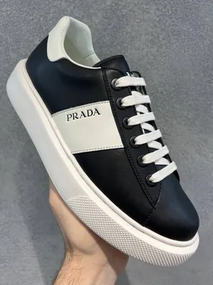 Мужские черные с белым кожаные кроссовки Prada (арт. VM-15239) |  Интернет-магазин Vanity Mall