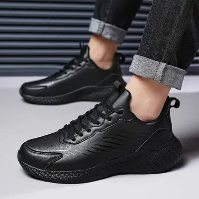 Черные кожаные кроссовки для мужчин, большой размер 48, спортивные кроссовки,  водонепроницаемые Дизайнерские мужские повседневные модные кроссовки для  бега и ходьбы, треин | AliExpress