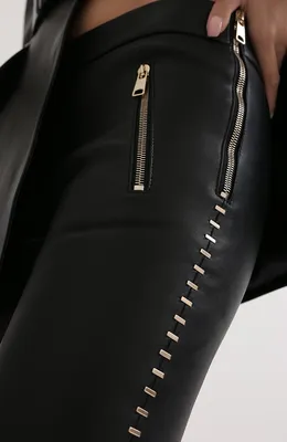 Женские черные кожаные леггинсы DROMe D1835P — MD-Fashion