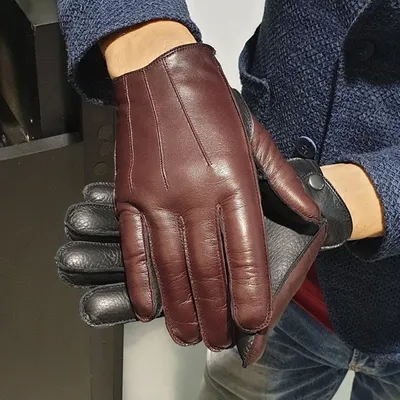 Мужские кожаные перчатки GlovesUA мод 394 бордо / кожа оленя черная (три  полоски, шов наружу) - магазин Cub-Shop ❏ - #mod  394-svetlyj-konyak-tri-poloski-shov-naruzhu