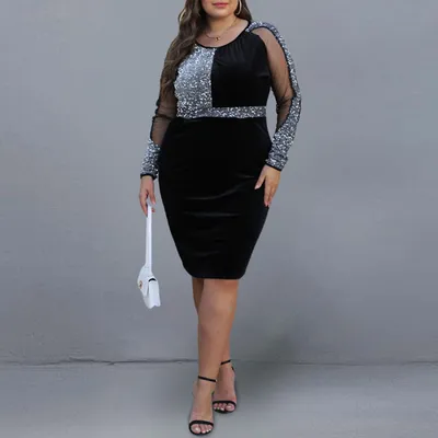Вечернее черное бархатное платье для полных MN041-1 в интернет-магазине  Е-Леди