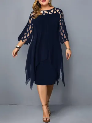 Элегантное платье средней длины для полных женщин Xxl с круглым вырезом и  кружевным рукавом, однотонная сексуальная женская одежда, вечерние платья  2023 | AliExpress