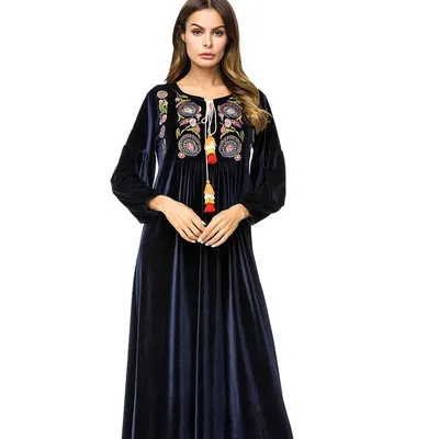 Женское винтажное платье с оборками, однотонное мусульманское платье на  шнуровке, абайя, молитвенная одежда, элегантные Расклешенные платья макси с  длинным рукавом и круглым вырезом | AliExpress