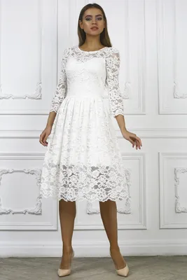 Платье с кружевом белое свадебное нарядное миди Tivardo 16615105 купить в  интернет-магазине Wildberries