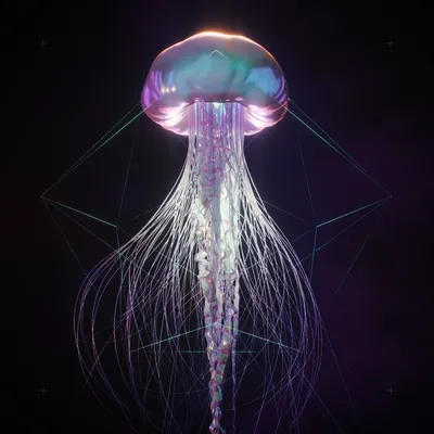 Красивые медузы окружили каплю с …» — создано в Шедевруме