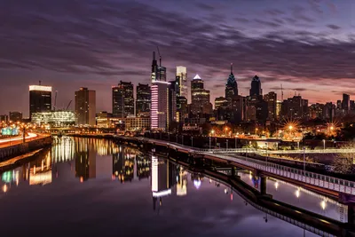 Ночной город, небоскребы, Филадельфия, США: обои, фото, картинки на рабочий  стол в высоком разрешении