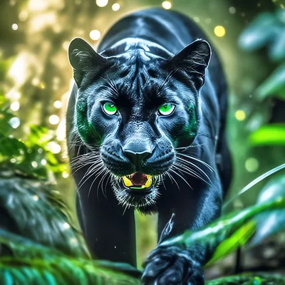 Черная очень красивая пантера в …» — создано в Шедевруме