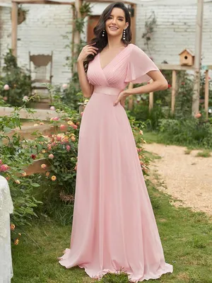 Всегда красивые шифоновые платья для свадебной вечеринки с двойным  V-образным вырезом и оборками – лучшие товары в онлайн-магазине Джум Гик