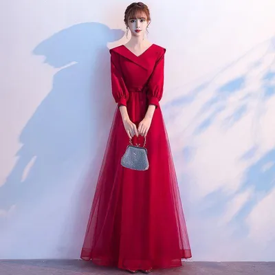 Весенние женские красные вечерние платья с длинным рукавом и v-образным  вырезом, расклешенное длинное макси-осеннее платье, женское платье для  выпускного вечера, длинный халат – лучшие товары в онлайн-магазине Джум Гик