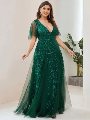 Всегда красивые женские вечерние платья из тюля с пайетками больших  размеров и V-образным вырезом – лучшие товары в онлайн-магазине Джум Гик