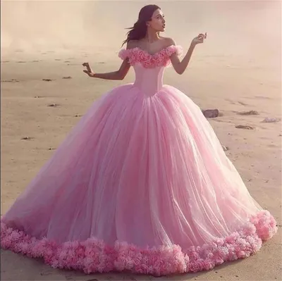 Недорогие розовые бальные платья Quinceanera, бальное платье с открытыми  плечами, тюлевые пышные красивые платья 16 цветов - купить по выгодной цене  | AliExpress