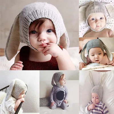 Купить Вязаная детская шапка на осень и зиму для малышей, шапка с длинными  ушами очаровательного кролика | Joom