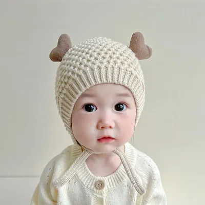 Детские шапки с защитой ушей для мальчиков и девочек, зимние плотные теплые вязаные  шапки с милыми сердечками для малышей, Детские шапочки, шапка | AliExpress