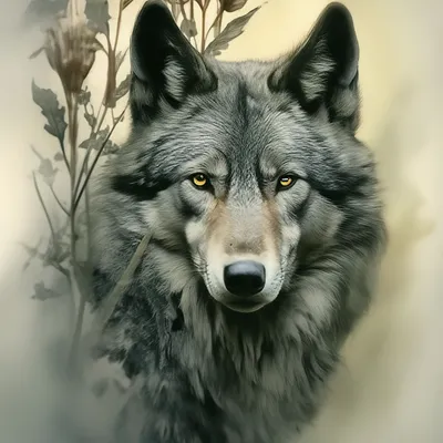 Очень красивый волк, botanical art, …» — создано в Шедевруме