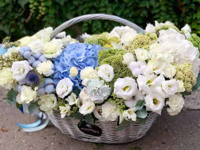 Фото красивых цветов в плетеной корзине
