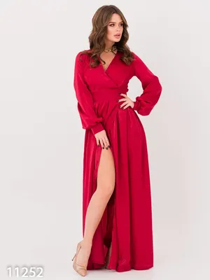 Атласное красное длинное платье с кроем на запах 69591 за 575 грн: купить  из коллекции Celebration - issaplus.com